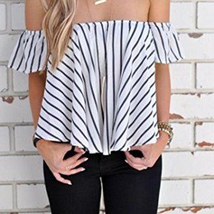 Women's Off Shoulder Stripe Casual Blouse Top
